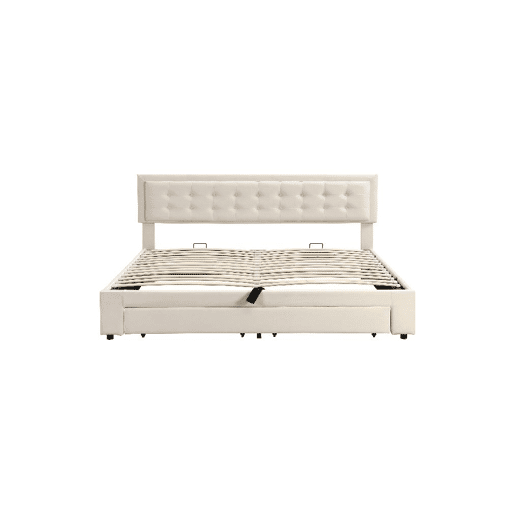 Cama de casal de veludo 180x200cm com armazenamento e 1 gaveta,bege
