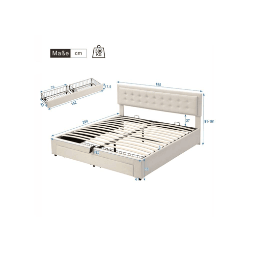 Cama de casal de veludo 180x200cm com armazenamento e 1 gaveta,bege