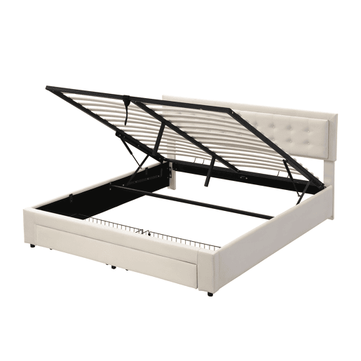 Cama de casal de veludo 180x200cm com armazenamento e 1 gaveta,bege