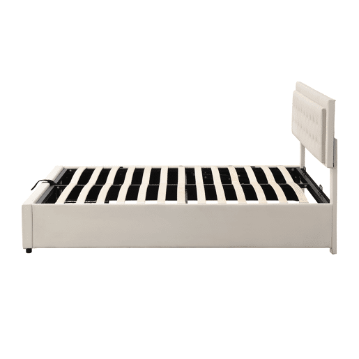 Cama de casal de veludo 180x200cm com armazenamento e 1 gaveta,bege