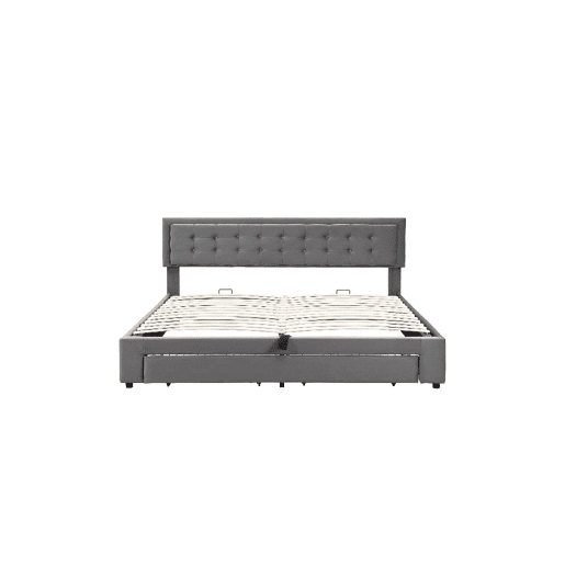 Cama de casal de veludo 160x200cm com armazenamento e 1 gaveta,cinzento