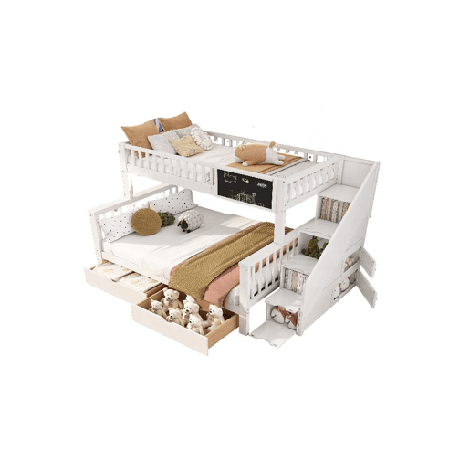 Beliche triplo de madeira de pinho 90x200(140x200)cm com 2 gavetas,branco Beliche triplo de madeira de pinho 90x200(140x200)cm com 2 gavetas,branco