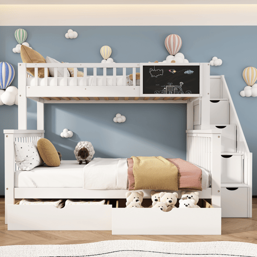 Beliche triplo de madeira de pinho 90x200(140x200)cm com 2 gavetas,branco Beliche triplo de madeira de pinho 90x200(140x200)cm com 2 gavetas,branco