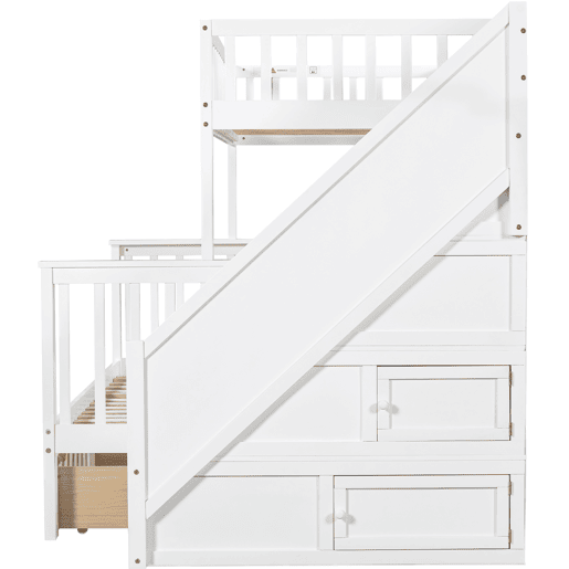 Beliche triplo de madeira de pinho 90x200(140x200)cm com 2 gavetas,branco Beliche triplo de madeira de pinho 90x200(140x200)cm com 2 gavetas,branco