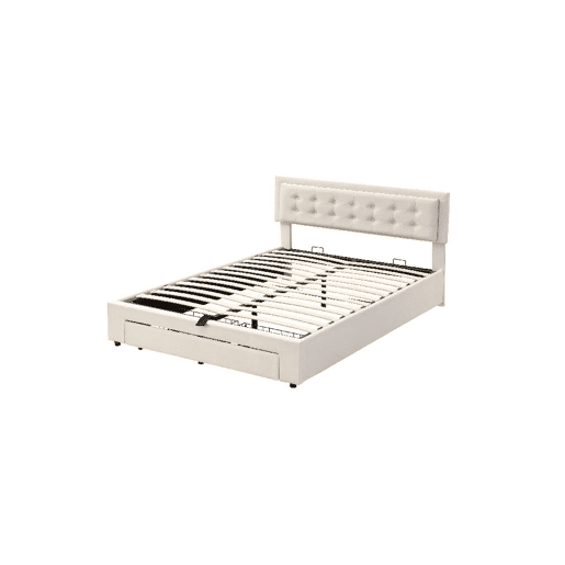 Cama de casal de veludo 140x200cm com armazenamento e 1 gaveta,bege