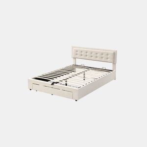 Cama de casal de veludo 140x200cm com armazenamento e 1 gaveta,bege