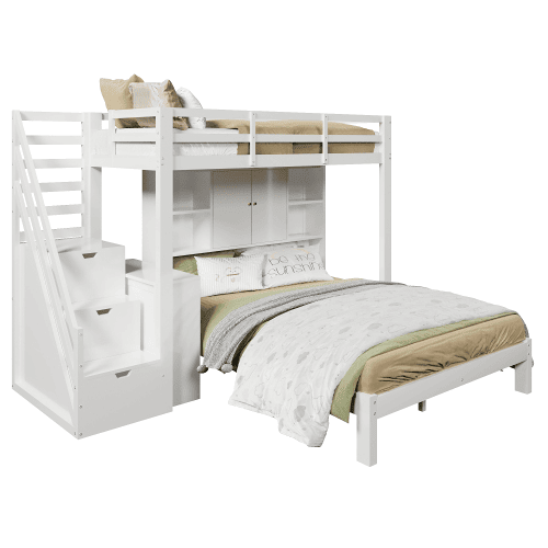 Beliche triplo de madeira maciça 90x200(140x200)cm,branco Beliche triplo de madeira maciça 90x200(140x200)cm,branco
