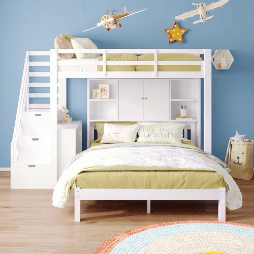 Beliche triplo de madeira maciça 90x200(140x200)cm,branco Beliche triplo de madeira maciça 90x200(140x200)cm,branco