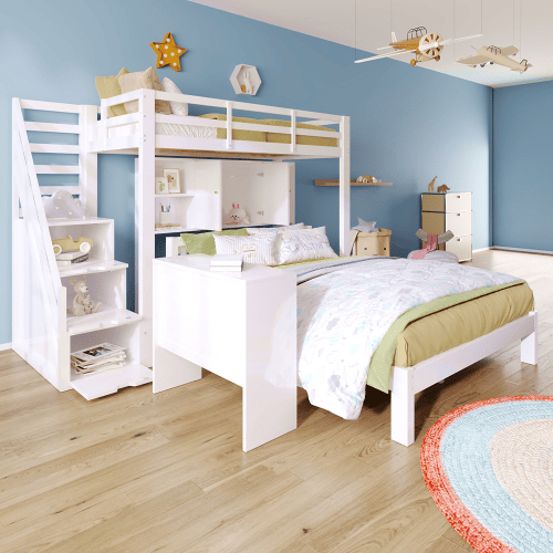 Beliche triplo de madeira maciça 90x200(140x200)cm,branco Beliche triplo de madeira maciça 90x200(140x200)cm,branco