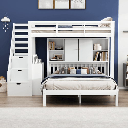 Beliche triplo de madeira maciça 90x200(140x200)cm,branco Beliche triplo de madeira maciça 90x200(140x200)cm,branco
