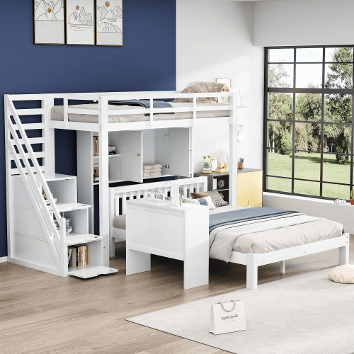 Beliche triplo de madeira maciça 90x200(140x200)cm,branco Beliche triplo de madeira maciça 90x200(140x200)cm,branco