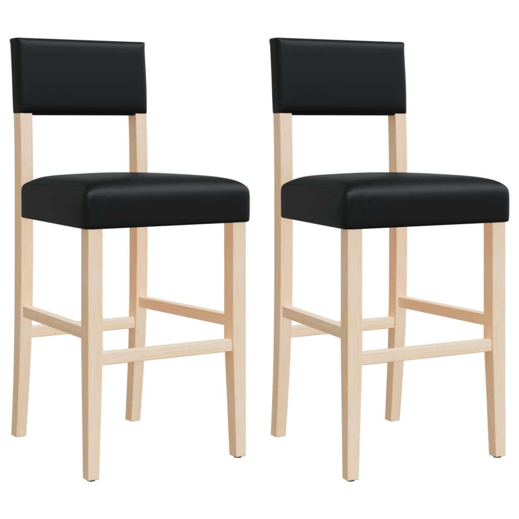 Vidaxl taburetes altos 2 uds madera maciza de caucho y cuero sintético