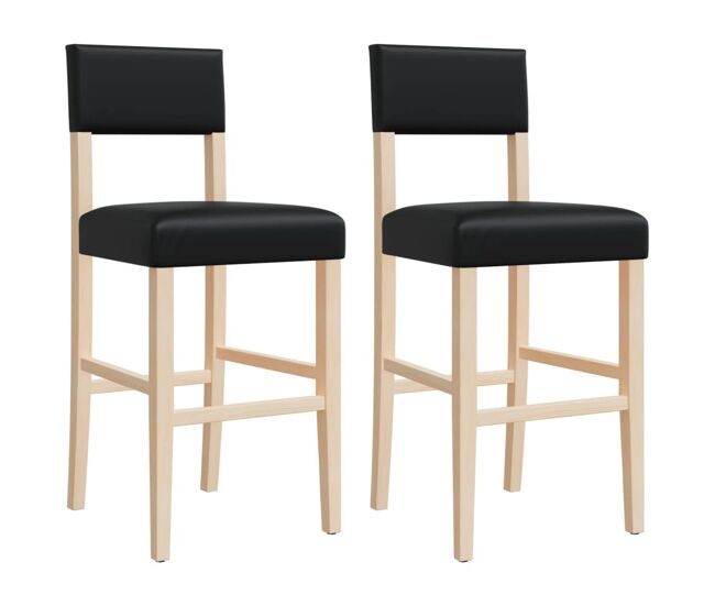 Vidaxl taburetes altos 2 uds madera maciza de caucho y cuero sintético
