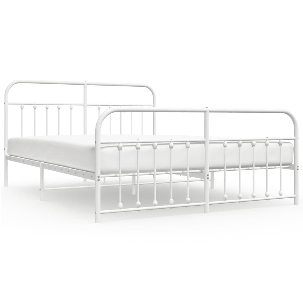 Estructura cama metal con cabecero y pie cama blanco 183x213 cm con cabecero y pie de cama