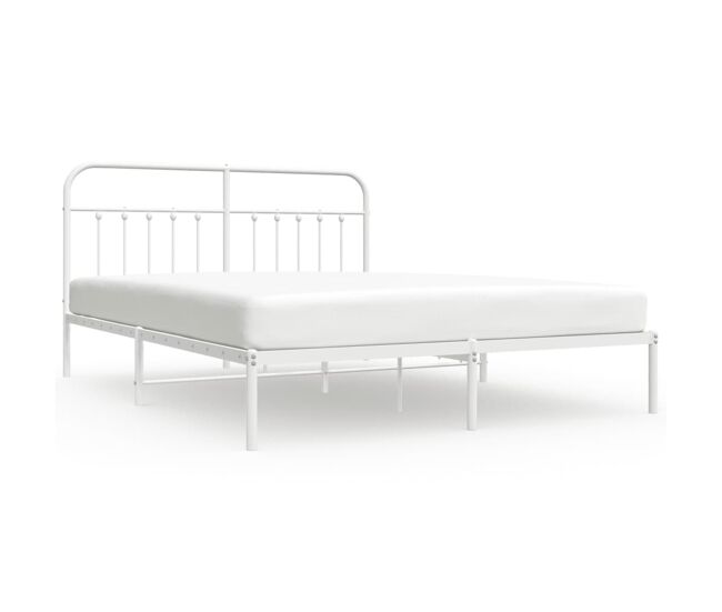 Estructura de cama de metal con cabecero blanco 183x213 cm con cabecero