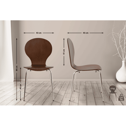 Set 4x Sillas de Visita Diego Apilable Madera Marrón 45X43X86 cm