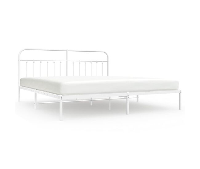 Estructura de cama con cabecero metal blanca 200x200 cm con cabecero