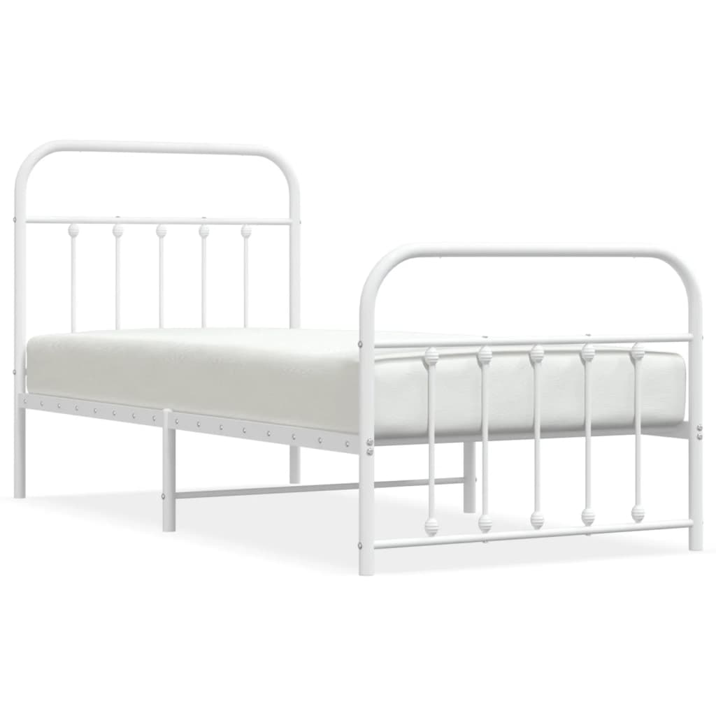 Estructura cama metal con cabecero y pie cama blanca 90x200 cm con cabecero y pie de cama