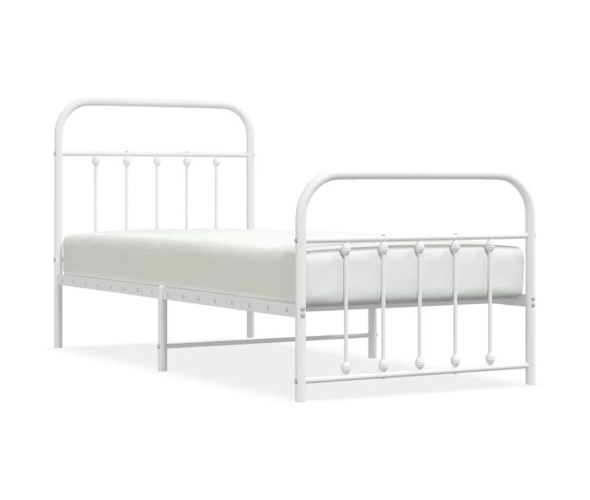 Estructura cama metal con cabecero y pie cama blanca 90x200 cm con cabecero y pie de cama