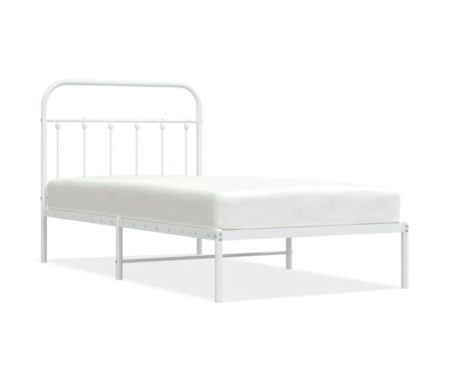 Estructura de cama de metal con cabecero blanco 100x190 cm con cabecero