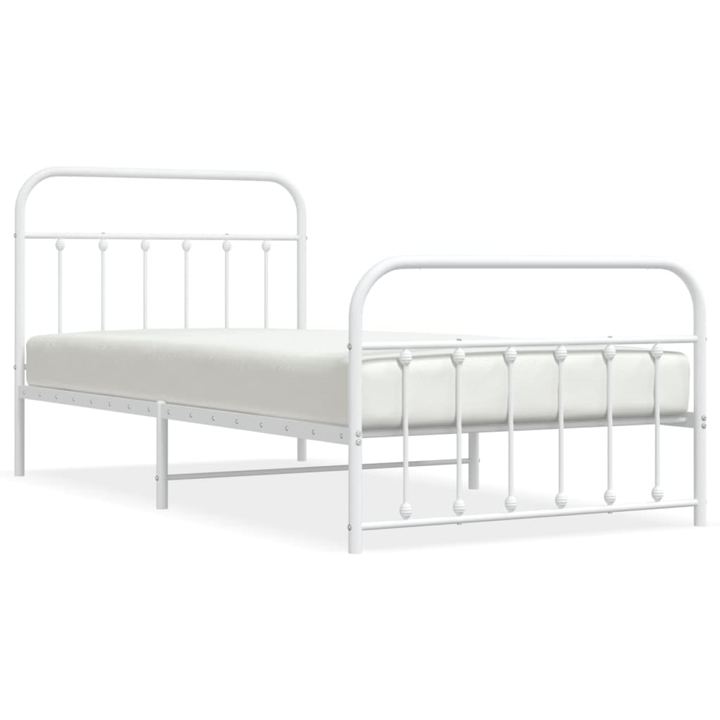 Estructura cama metal con cabecero y pie cama blanca 107x203 cm con cabecero y pie de cama