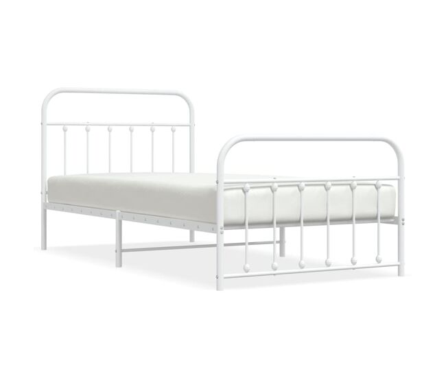 Estructura cama metal con cabecero y pie cama blanca 107x203 cm con cabecero y pie de cama