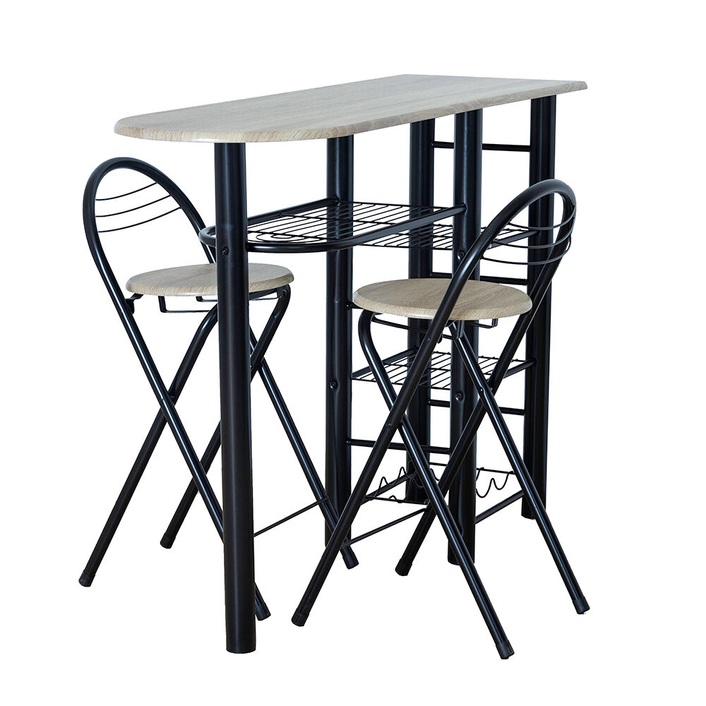 Conjunto Mesa de Cocina Bar con 4 estantes + 2 Taburetes Plegables