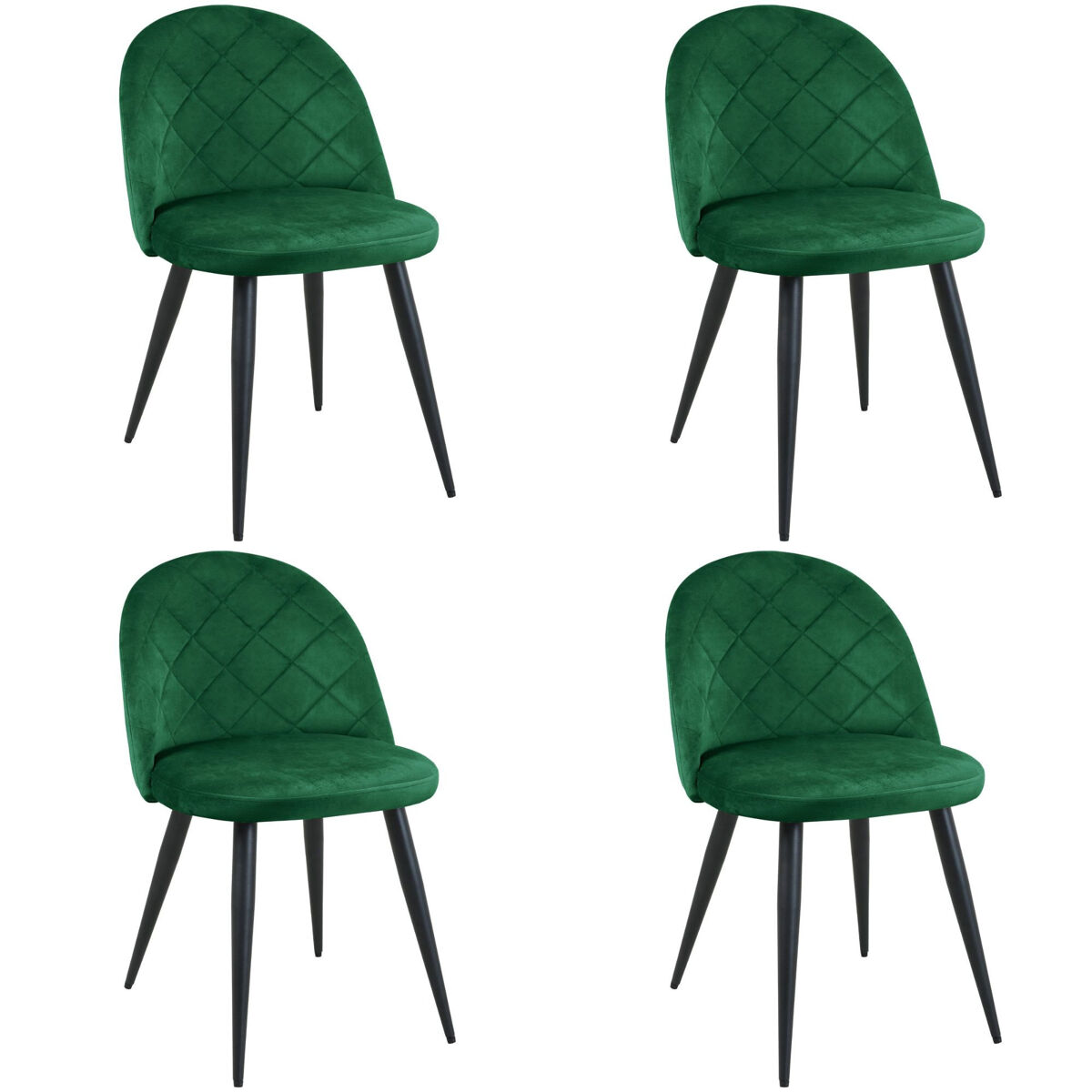 4x Silla tapizada capitoné de terciopelo SJ.077 Verde Oscuro