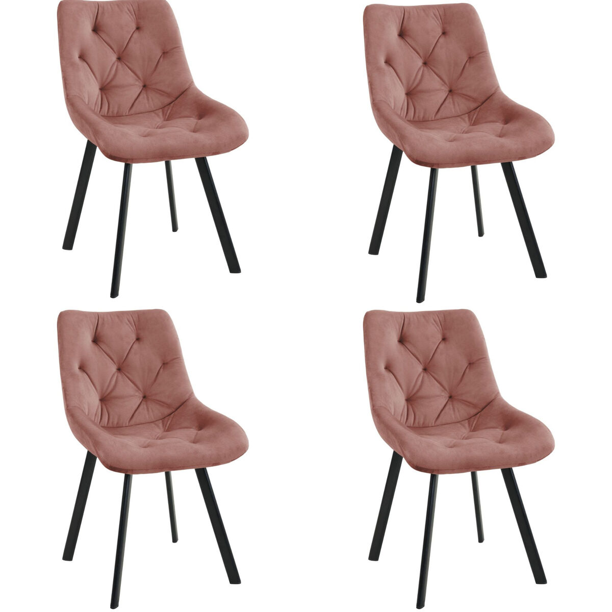4x Silla de terciopelo con tapizado capitoné SJ33 Rosa