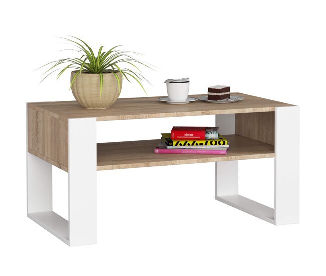 Mesa de centro akord domi roble sonoma 92 cm color blanco mate 92x53x45 cm