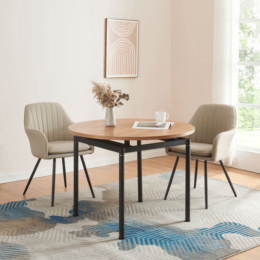 Mesa de jantar Hemnes redonda 4 pessoas aço MDF Ø 100x75 cm - Efeito carvalho preto en.casa Mesa de jantar Hemnes redonda 4 pessoas aço MDF Ø 100x75 cm - Efeito carvalho preto en.casa