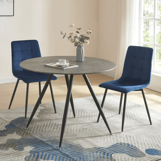 Mesa de jantar Fitjar redonda 4 pessoas aço MDF Ø 100x75 cm - Efeito betão en.casa