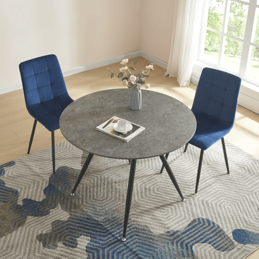 Mesa de jantar Fitjar redonda 4 pessoas aço MDF Ø 100x75 cm - Efeito betão en.casa
