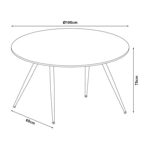 Mesa de jantar Fitjar redonda 4 pessoas aço MDF Ø 100x75 cm - Efeito betão en.casa