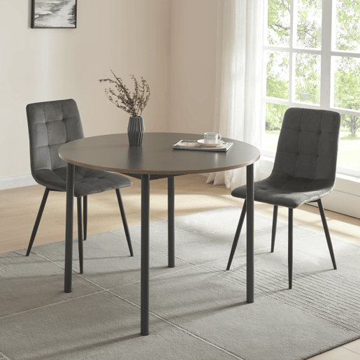 Mesa de jantar Lindesberg redonda 4 pessoas aço MDF Ø 100x75 cm - Cinzento Preto en.casa