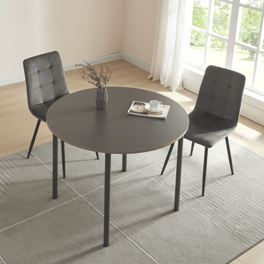 Mesa de jantar Lindesberg redonda 4 pessoas aço MDF Ø 100x75 cm - Cinzento Preto en.casa