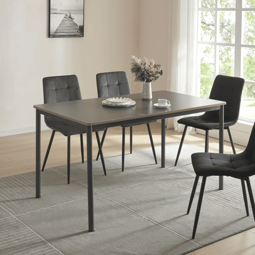 Mesa de jantar Lindesberg 6 pessoas aço MDF 140x80x75 cm - Preto Cinzento en.casa