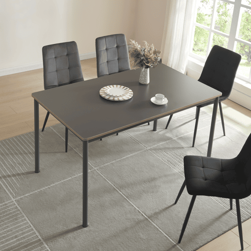Mesa de jantar Lindesberg 6 pessoas aço MDF 140x80x75 cm - Preto Cinzento en.casa