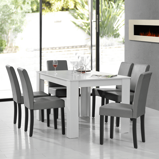 Mesa de jantar + 6 cadeiras Forssa MDF e couro sintético 140x90x77cm - Branco + Cinzento claro en.casa