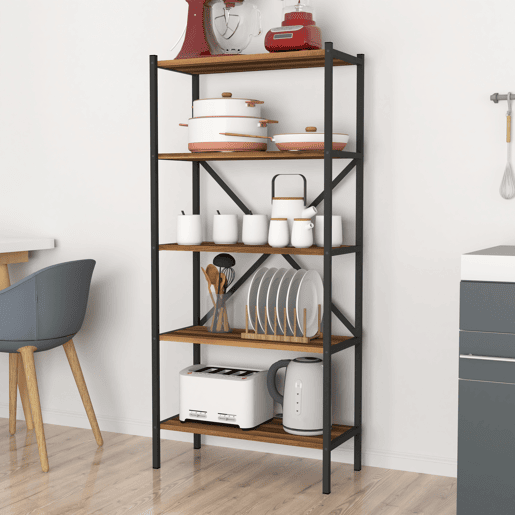 Estante de chão Tomelilla 5 níveis metalaglomerado 160 x 66 x 34 cm nogueiraantracite en.casa Estante de chão Tomelilla 5 níveis metalaglomerado 160 x 66 x 34 cm nogueiraantracite en.casa