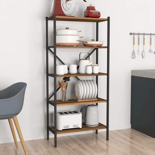 Estante de chão Tomelilla 5 níveis metalaglomerado 160 x 66 x 34 cm nogueiraantracite en.casa Estante de chão Tomelilla 5 níveis metalaglomerado 160 x 66 x 34 cm nogueiraantracite en.casa
