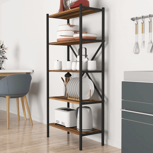 Estante de chão Tomelilla 5 níveis metalaglomerado 160 x 66 x 34 cm nogueiraantracite en.casa Estante de chão Tomelilla 5 níveis metalaglomerado 160 x 66 x 34 cm nogueiraantracite en.casa
