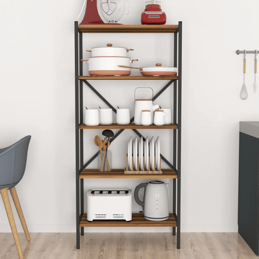 Estante de chão Tomelilla 5 níveis metalaglomerado 160 x 66 x 34 cm nogueiraantracite en.casa Estante de chão Tomelilla 5 níveis metalaglomerado 160 x 66 x 34 cm nogueiraantracite en.casa