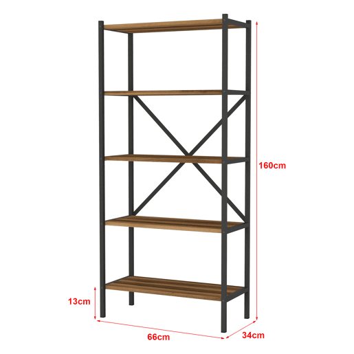 Estante de chão Tomelilla 5 níveis metalaglomerado 160 x 66 x 34 cm nogueiraantracite en.casa Estante de chão Tomelilla 5 níveis metalaglomerado 160 x 66 x 34 cm nogueiraantracite en.casa