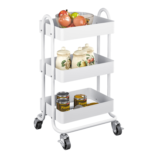 Carrinho de serviço Pyhäjoki com 3 cestos de aço 79 x 46 x 35 cm - Branco mate en.casa
