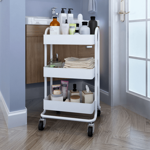 Carrinho de serviço Pyhäjoki com 3 cestos de aço 79 x 46 x 35 cm - Branco mate en.casa