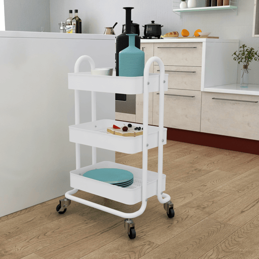 Carrinho de serviço Pyhäjoki com 3 cestos de aço 79 x 46 x 35 cm - Branco mate en.casa