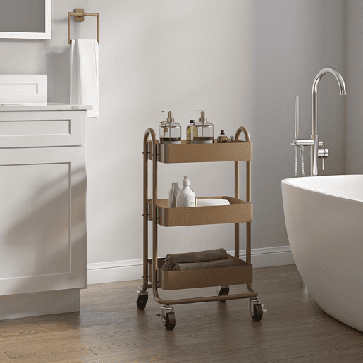 Carrinho de serviço Pyhäjoki com 3 cestos de aço 79 x 46 x 35 cm - Castanho claro en.casa