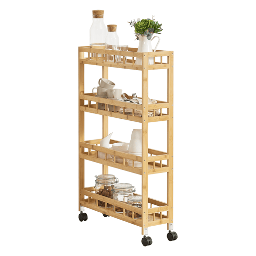 Carrinho de serviço Pyhäjoki com rodas bambuplástico 96 x 60 x 18 cm natural en.casa