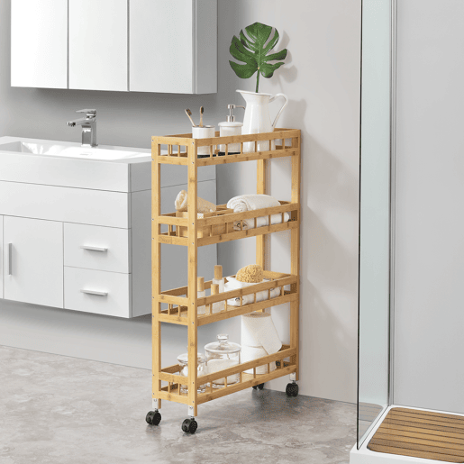 Carrinho de serviço Pyhäjoki com rodas bambuplástico 96 x 60 x 18 cm natural en.casa